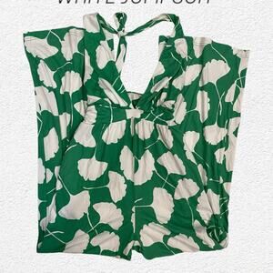 Diane Von Furstenberg for Target Green/White Tie Over the Head Jumpsuit Size XS